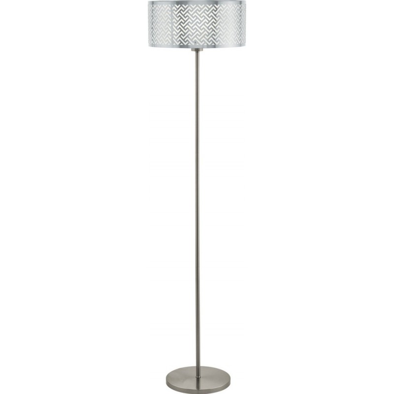 99,95 € Free Shipping | Floor lamp Eglo Leamington 1 60W Cylindrical Shape Ø 35 cm. Living room, dining room and bedroom. Modern, design and cool Style. Steel and sheet. Plated chrome, nickel, matt nickel and silver Color