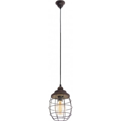 Hanging lamp Eglo Bampton 60W Oval Shape Ø 18 cm. Living room, kitchen and dining room. Retro and vintage Style. Steel and Wood. Brown and rustic brown Color