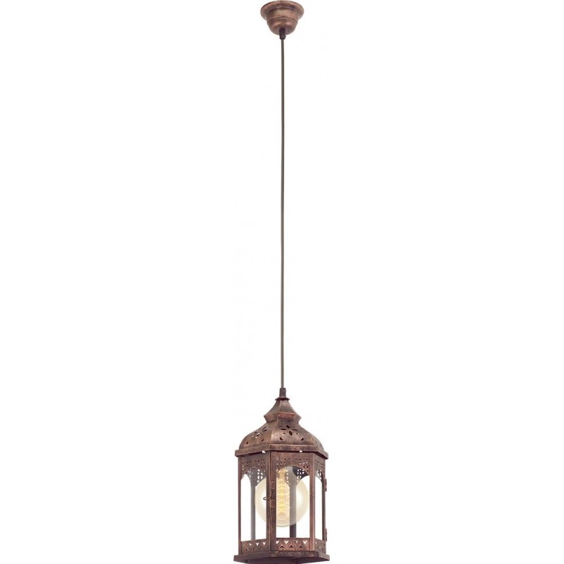 Hanging lamp Eglo Redford 1 60W Cylindrical Shape Ø 17 cm. Living room, kitchen and dining room. Retro and vintage Style. Steel and glass. Copper and golden Color