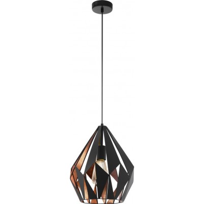 Lámpara colgante Eglo Carlton 1 60W Forma Piramidal Ø 31 cm. Salón, cocina y comedor. Estilo sofisticado y diseño. Acero. Color cobre, dorado y negro