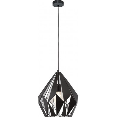 89,95 € Free Shipping | Hanging lamp Eglo Carlton 1 60W Pyramidal Shape Ø 31 cm. Living room, kitchen and dining room. Sophisticated and design Style. Steel. Black and silver Color