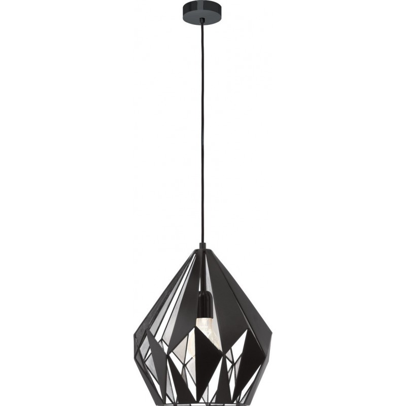 99,95 € Free Shipping | Hanging lamp Eglo Carlton 1 60W Pyramidal Shape Ø 31 cm. Living room, kitchen and dining room. Sophisticated and design Style. Steel. Black and silver Color