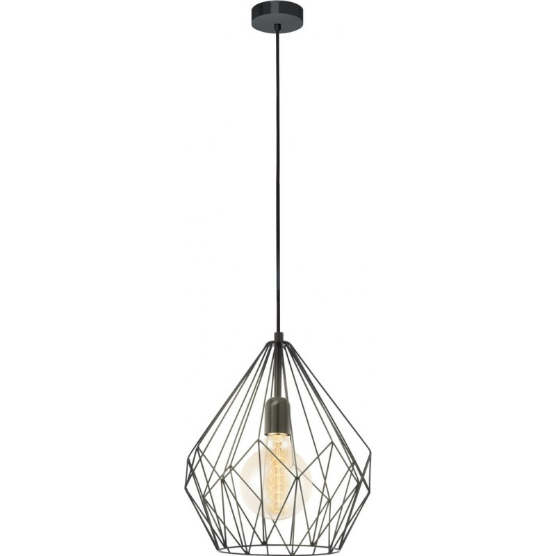 64,95 € Free Shipping | Hanging lamp Eglo Carlton 60W Pyramidal Shape Ø 31 cm. Living room, kitchen and dining room. Retro and vintage Style. Steel. Black Color