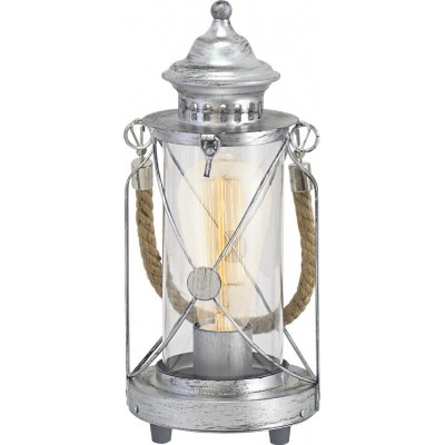 49,95 € Free Shipping | Table lamp Eglo Bradford 60W Ø 14 cm. Steel and glass. Silver and antique silver Color