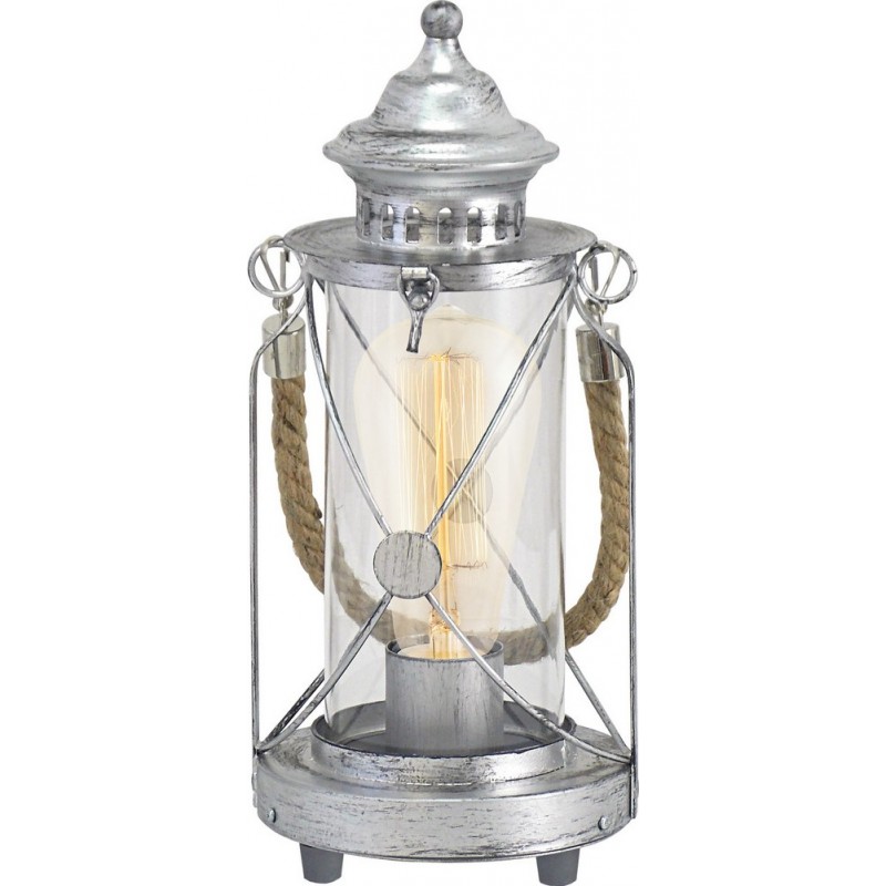 59,95 € Free Shipping | Table lamp Eglo Bradford 60W Ø 14 cm. Steel and Glass. Silver and antique silver Color
