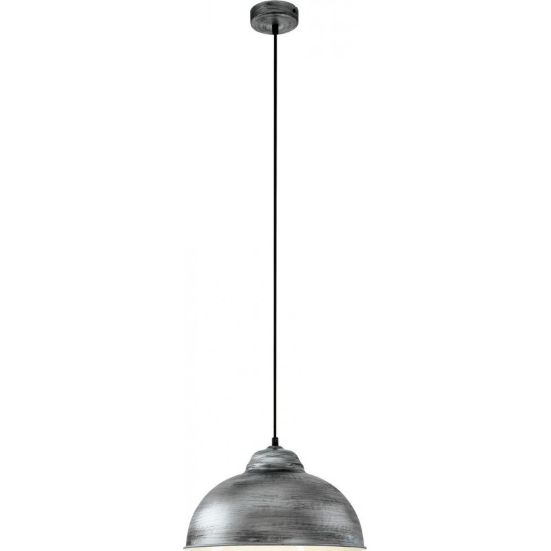 Hanging lamp Eglo Truro 2 60W Conical Shape Ø 37 cm. Living room, kitchen and dining room. Retro and vintage Style. Steel. Silver and antique silver Color