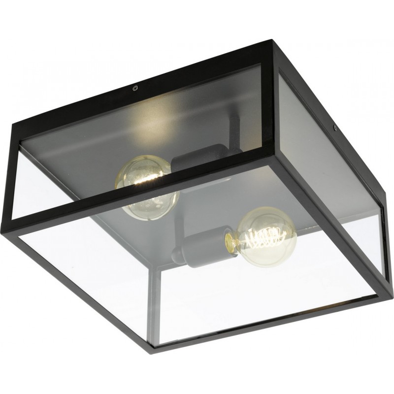 102,95 € Free Shipping | Ceiling lamp Eglo Charterhouse 120W Cubic Shape 36×36 cm. Lobby. Sophisticated Style. Steel and Glass. Black Color