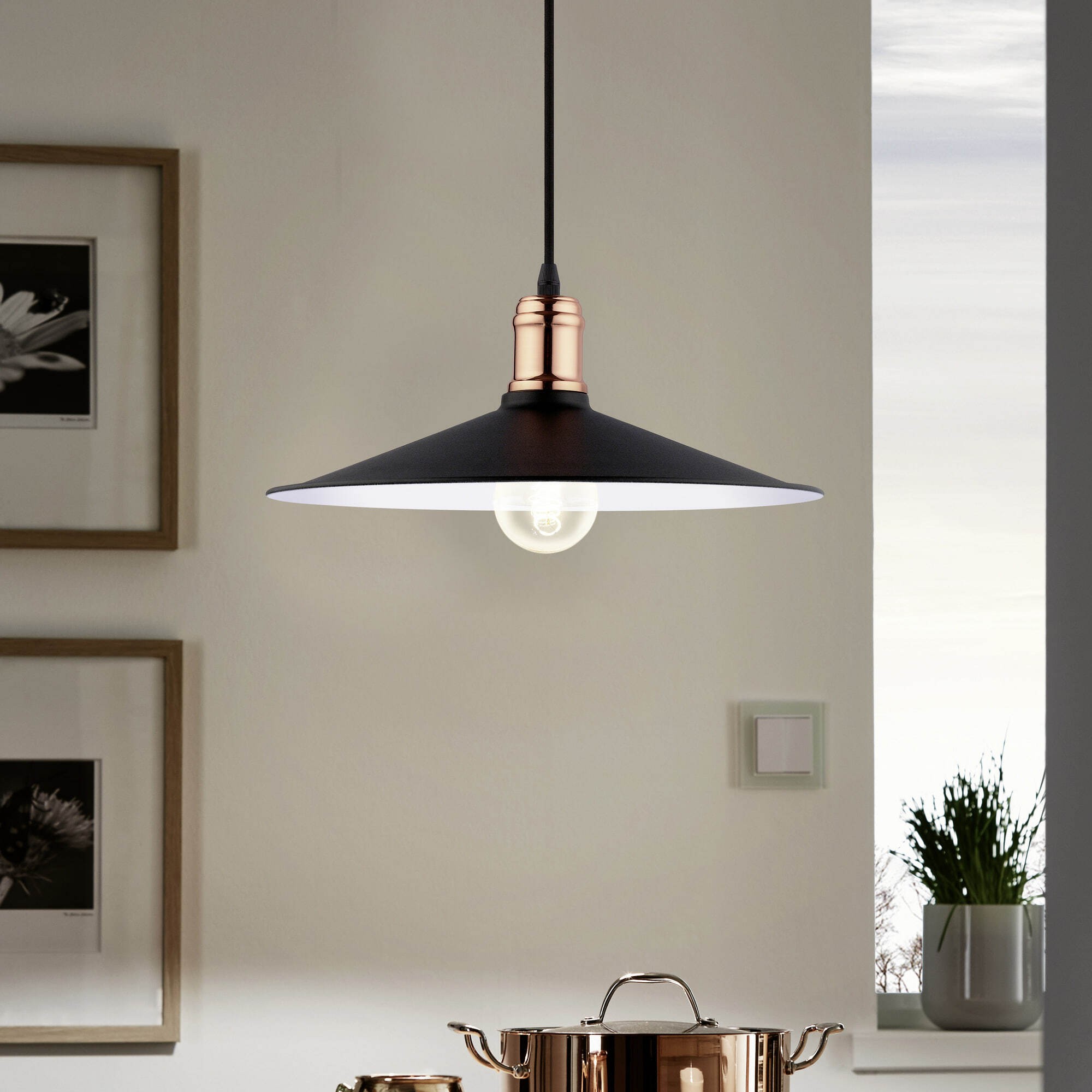 54,95 € Envio grátis | Lâmpada pendurada Eglo Bridport 60W Ø 36 cm. Aço. Cor cobre, dourado e preto
