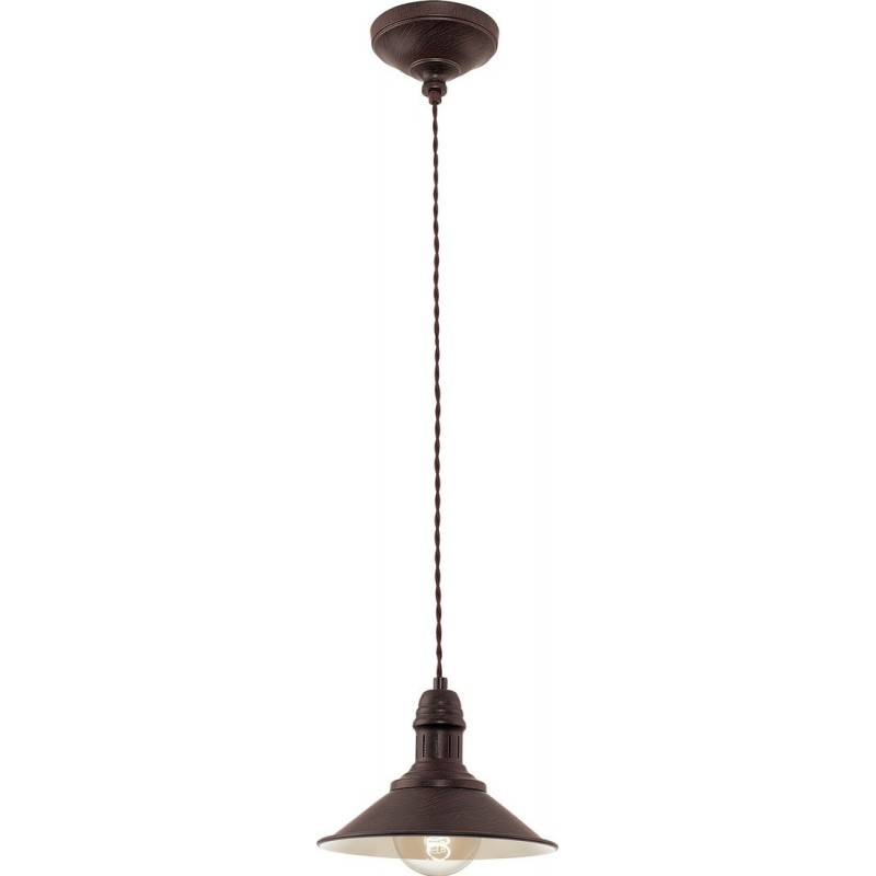 37,95 € Free Shipping | Hanging lamp Eglo Stockbury 60W Conical Shape Ø 21 cm. Living room, kitchen and dining room. Retro and vintage Style. Steel. Beige, brown and antique brown Color
