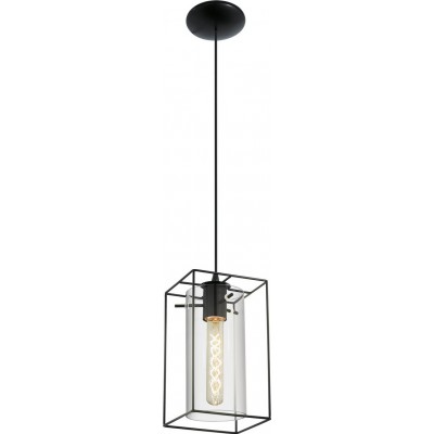 53,95 € Free Shipping | Hanging lamp Eglo Loncino 60W Cubic Shape 110×15 cm. Living room and dining room. Retro and vintage Style. Steel, glass and tinted glass. Black and transparent black Color