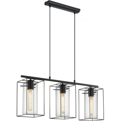 154,95 € Free Shipping | Hanging lamp Eglo Loncino 180W Extended Shape 110×75 cm. Living room and dining room. Retro and vintage Style. Steel, glass and tinted glass. Black and transparent black Color