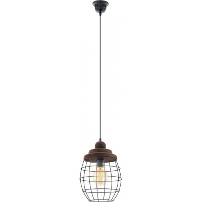 Hanging lamp Eglo Bampton 60W Spherical Shape Ø 24 cm. Living room and dining room. Retro and vintage Style. Steel and wood. Brown, antique brown, rustic brown and black Color