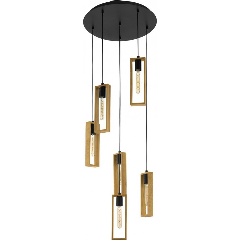 241,95 € Free Shipping | Hanging lamp Eglo Littleton 360W Angular Shape Ø 50 cm. Living room and dining room. Modern and design Style. Steel and wood. Brown and black Color