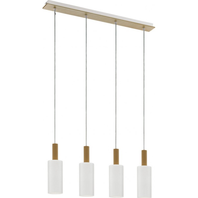 139,95 € Free Shipping | Hanging lamp Eglo Oakham 160W Extended Shape 110×75 cm. Living room and dining room. Modern and design Style. Steel, wood and glass. White, and brown Color