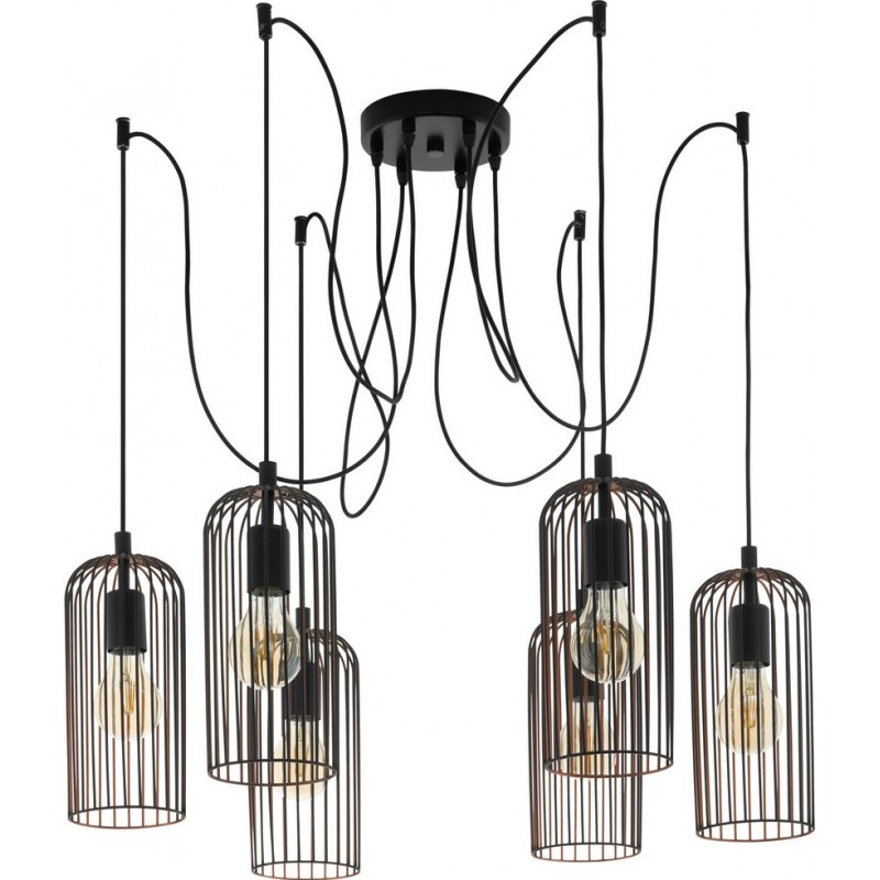 312,95 € Free Shipping | Chandelier Eglo Roccamena 360W Angular Shape 130×13 cm. Living room and dining room. Retro and vintage Style. Steel. Copper, golden and black Color