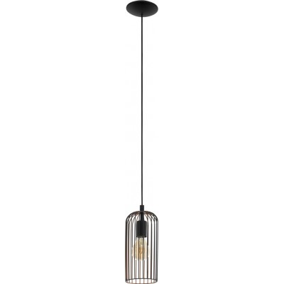 51,95 € Free Shipping | Hanging lamp Eglo Roccamena 60W Cylindrical Shape Ø 13 cm. Living room and dining room. Retro and vintage Style. Steel. Copper, golden and black Color
