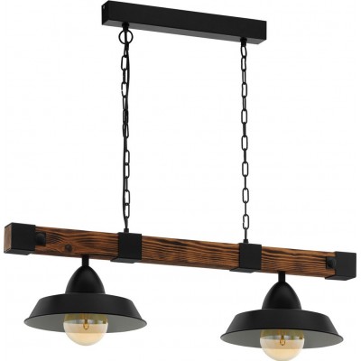 204,95 € Free Shipping | Hanging lamp Eglo Oldbury 120W Extended Shape 110×86 cm. Living room and dining room. Rustic, retro and vintage Style. Steel and wood. Brown, rustic brown and black Color