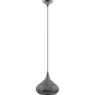 83,95 € Free Shipping | Hanging lamp Eglo Melilla 60W Conical Shape Ø 28 cm. Living room and dining room. Retro and vintage Style. Steel. Silver and antique silver Color