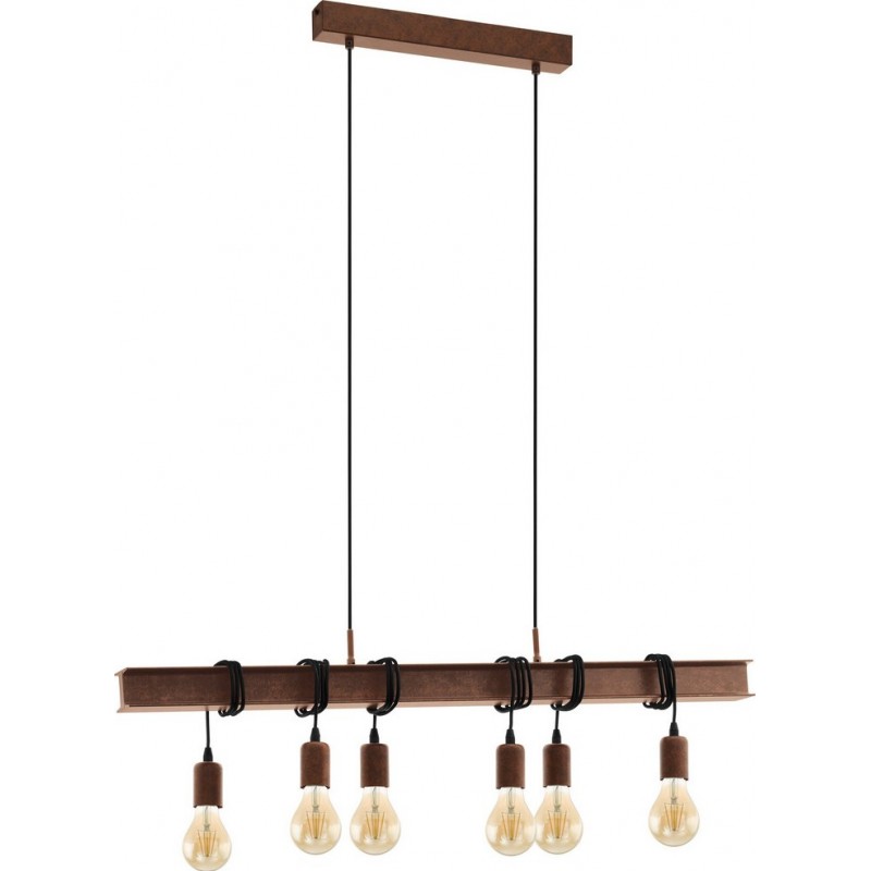 227,95 € Free Shipping | Hanging lamp Eglo Townshend 4 360W Extended Shape 110×101 cm. Living room, kitchen and dining room. Rustic, retro and vintage Style. Steel. Brown and antique brown Color