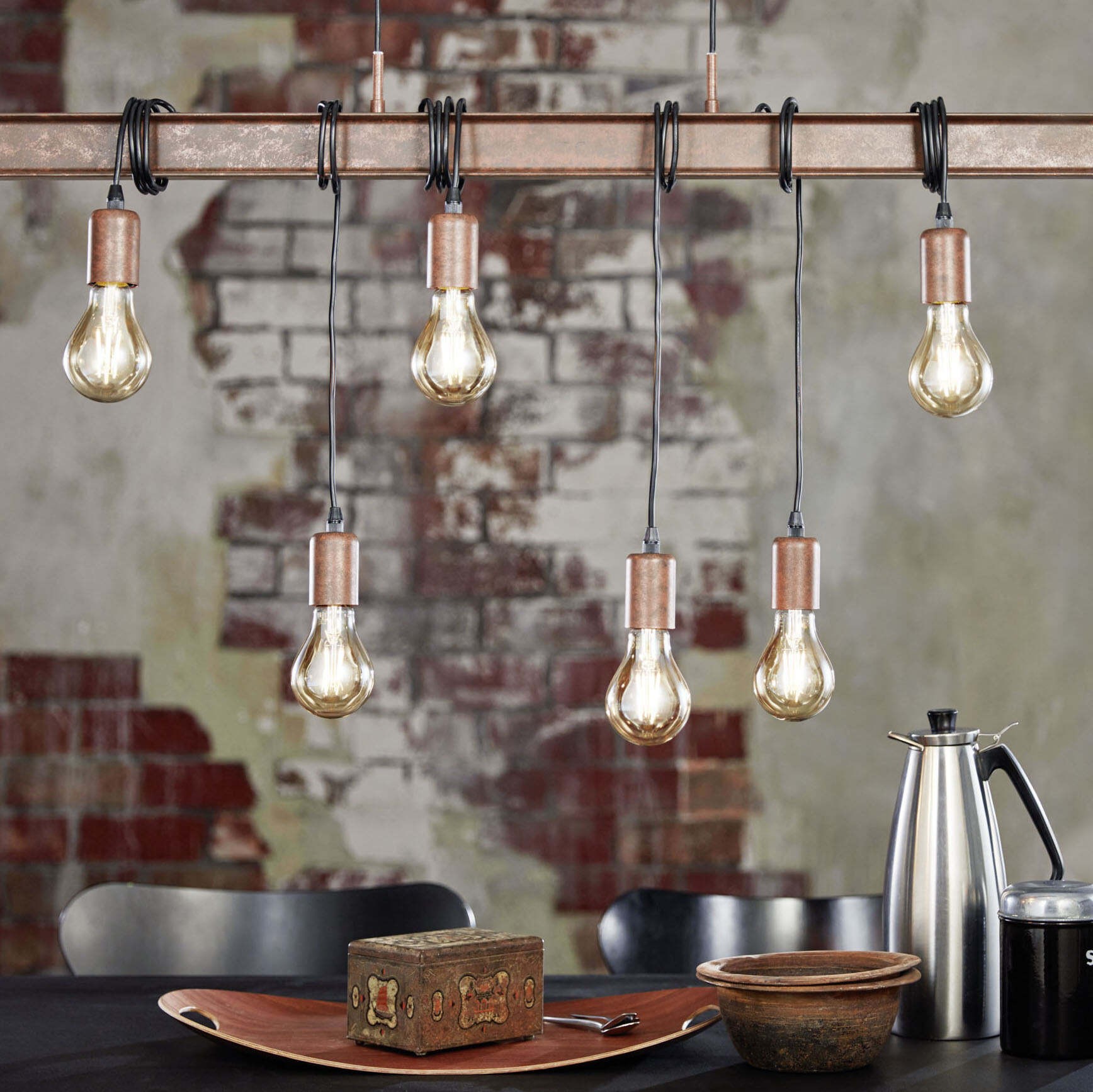 216,95 € Free Shipping | Hanging lamp Eglo Townshend 4 360W 110×101 cm. Steel. Brown and antique brown Color