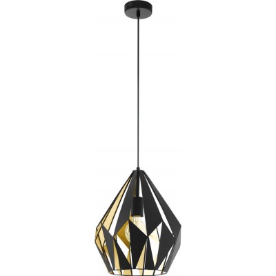 98,95 € Free Shipping | Hanging lamp Eglo Carlton 1 60W Pyramidal Shape Ø 31 cm. Living room and dining room. Sophisticated and design Style. Steel. Golden and black Color