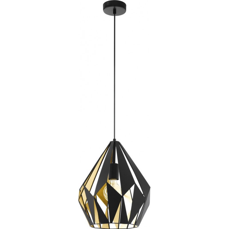109,95 € Free Shipping | Hanging lamp Eglo Carlton 1 60W Pyramidal Shape Ø 31 cm. Living room and dining room. Sophisticated and design Style. Steel. Golden and black Color