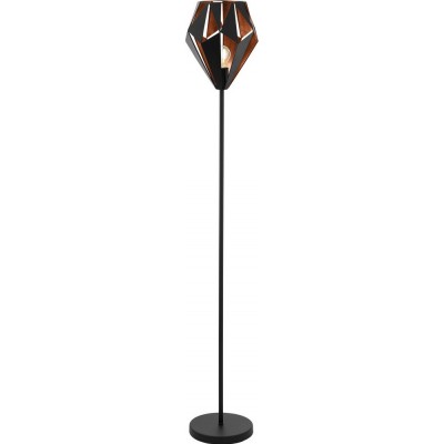 129,95 € Free Shipping | Floor lamp Eglo Carlton 1 60W Pyramidal Shape Ø 25 cm. Living room, dining room and bedroom. Modern, sophisticated and design Style. Steel. Copper, golden and black Color