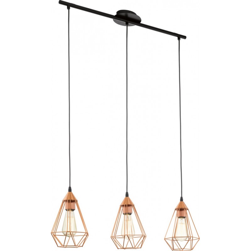 86,95 € Free Shipping | Hanging lamp Eglo Tarbes 180W Extended Shape 110×79 cm. Living room and dining room. Retro and vintage Style. Steel. Copper, golden and black Color