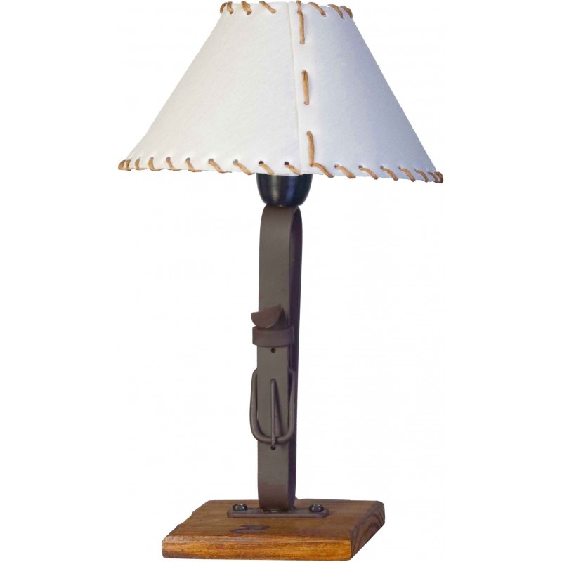 23,95 € Free Shipping | Table lamp Campiluz 40W Conical Shape 42×20 cm. Cinturón Living room and bedroom. Rustic, retro and vintage Style. Metal casting and wood. Antique brown and black Color