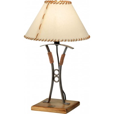 23,95 € Free Shipping | Table lamp Campiluz 40W Conical Shape 43×20 cm. Curva con 2 anillos Living room and bedroom. Rustic, retro and vintage Style. Metal casting and wood. Antique brown and black Color