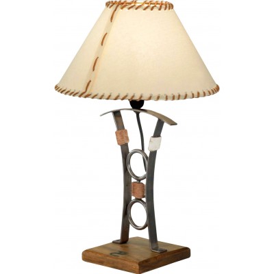 23,95 € Free Shipping | Table lamp Campiluz 40W Conical Shape 43×20 cm. Curva con 2 anillos XL Living room and bedroom. Rustic, retro and vintage Style. Metal casting and wood. Antique brown and black Color