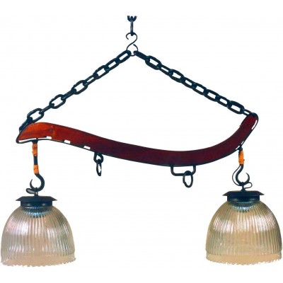 84,95 € Free Shipping | Hanging lamp Campiluz 80W Conical Shape 100×65 cm. Yuguillo simple de 2 brazos Living room, dining room and bedroom. Rustic, retro and vintage Style. Metal casting and Wood. Antique brown and black Color