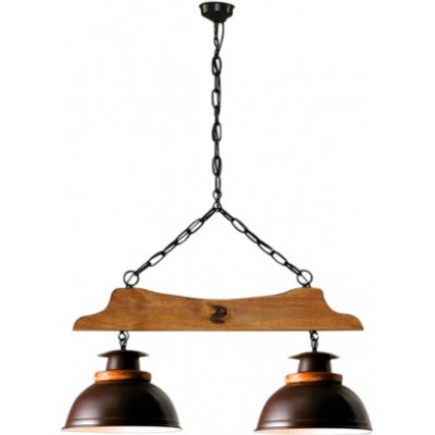 Hanging lamp Campiluz 80W Spherical Shape 120×85 cm. Percha de 2 brazos con campana Living room, dining room and bedroom. Rustic, retro and vintage Style. Metal casting and wood. Antique brown and black Color