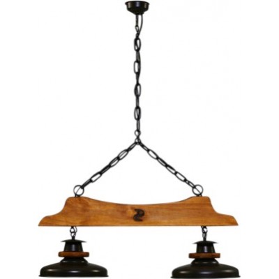 123,95 € Free Shipping | Hanging lamp Campiluz 80W Conical Shape 120×85 cm. Percha de 2 brazos con campana Living room, dining room and bedroom. Rustic, retro and vintage Style. Metal casting and wood. Antique brown and black Color