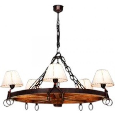 291,95 € Free Shipping | Hanging lamp Campiluz 200W Conical Shape 110×90 cm. Rueda de 5 brazos Living room, dining room and bedroom. Rustic, retro and vintage Style. Metal casting and wood. Antique brown and black Color