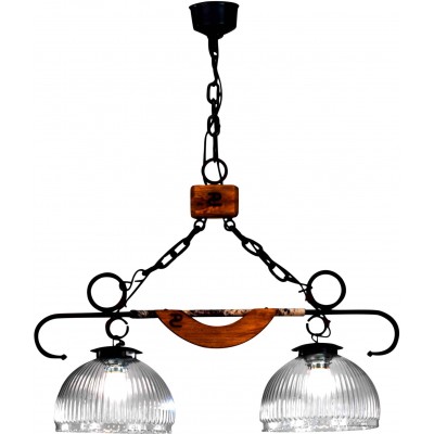 Hanging lamp Campiluz 80W Conical Shape 120×78 cm. Punta de diamante de 2 brazos Living room, dining room and bedroom. Rustic, retro and vintage Style. Metal casting and wood. Antique brown and black Color