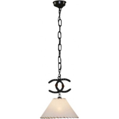 Lampe à suspension Campiluz 40W 100×25 cm. Doble herradura con pantalla Métal et bois. Couleur brun antique et noir