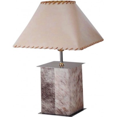 63,95 € Free Shipping | Table lamp Campiluz 40W Conical Shape 27×15 cm. Cubo de piel sin pantalla Living room and bedroom. Rustic, retro and vintage Style. Leather, metal casting and wood. Antique brown and black Color