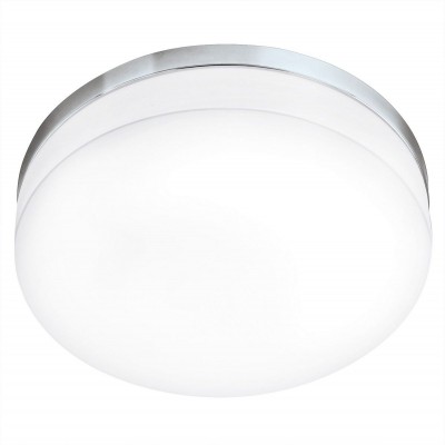 シーリングランプ Eglo Led Lora 円筒形 形状 Ø 42 cm. シーリングライト キッチン, バスルーム そして オフィス. 涼しい スタイル. 鋼, ガラス そして オパールグラス. 白い, メッキクローム そして 銀 カラー