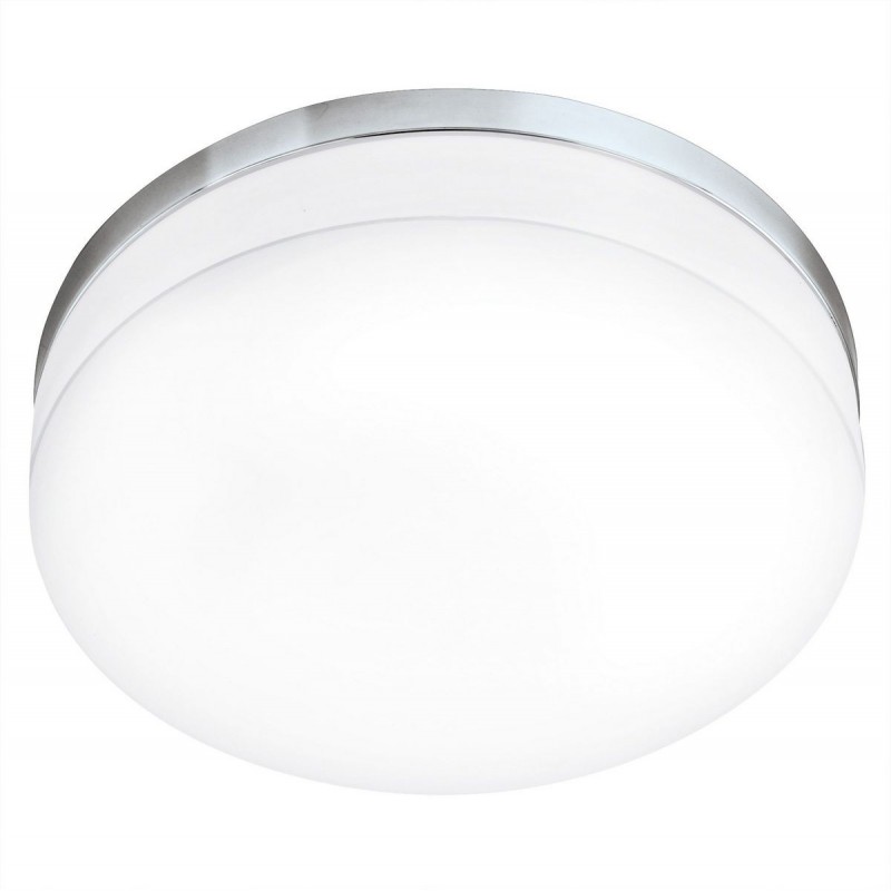 129,95 € Free Shipping | Ceiling lamp Eglo Led Lora Cylindrical Shape Ø 42 cm. Ceiling light Kitchen, bathroom and office. Cool Style. Steel, Glass and Opal glass. White, plated chrome and silver Color