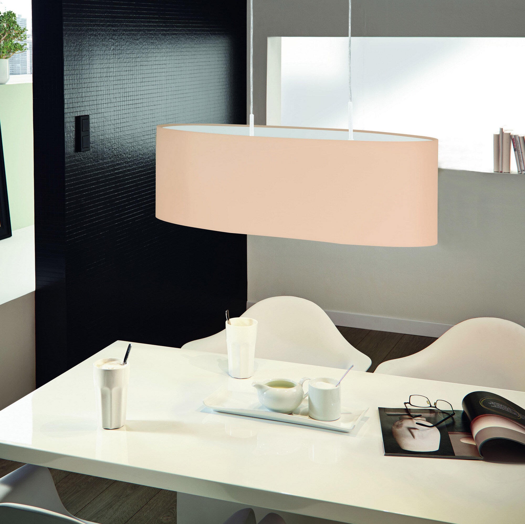 79,95 € Free Shipping | Hanging lamp Eglo Pasteri P 110×75 cm. Steel and textile. White and orange Color