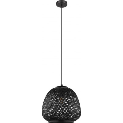 91,95 € Free Shipping | Hanging lamp Eglo Dembleby 1 Conical Shape Ø 32 cm. Living room, kitchen and dining room. Retro and vintage Style. Steel and wood. Black Color