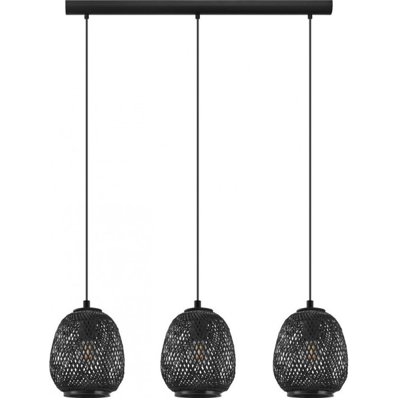 234,95 € Free Shipping | Hanging lamp Eglo Dembleby 1 Extended Shape 110×90 cm. Living room, kitchen and dining room. Retro and vintage Style. Steel and Wood. Black Color
