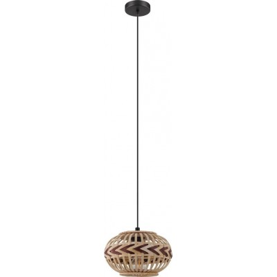 Hanging lamp Eglo Dondarrion Spherical Shape Ø 26 cm. Living room, kitchen and dining room. Retro and vintage Style. Steel and wood. Black, natural and garnet Color