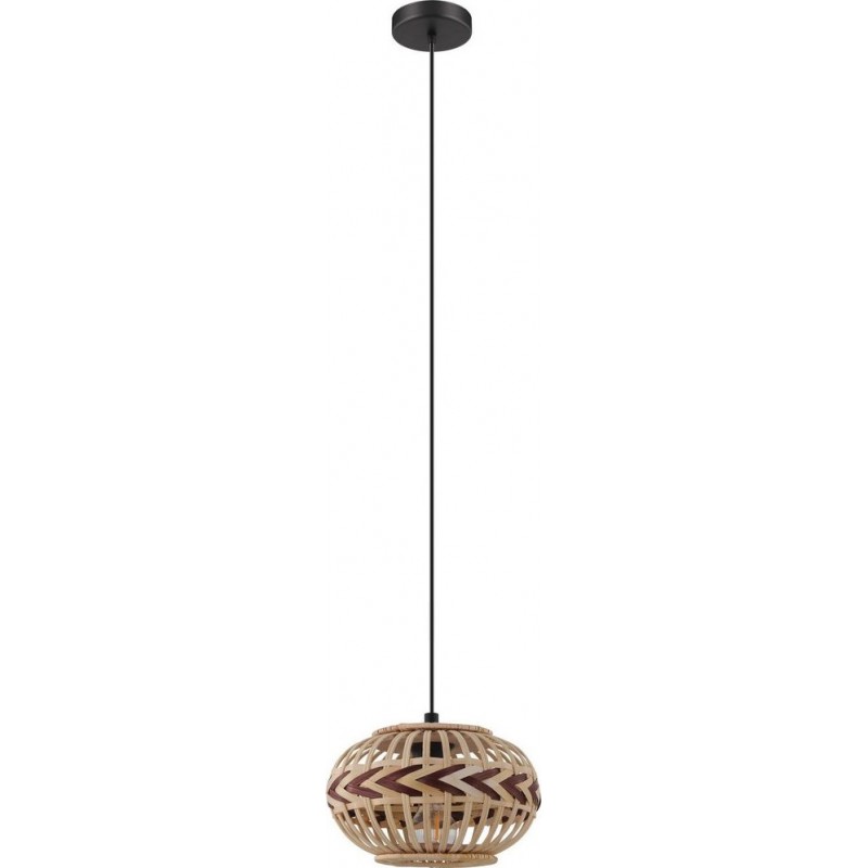 48,95 € Free Shipping | Hanging lamp Eglo Dondarrion Spherical Shape Ø 26 cm. Living room, kitchen and dining room. Retro and vintage Style. Steel and wood. Black, natural and garnet Color