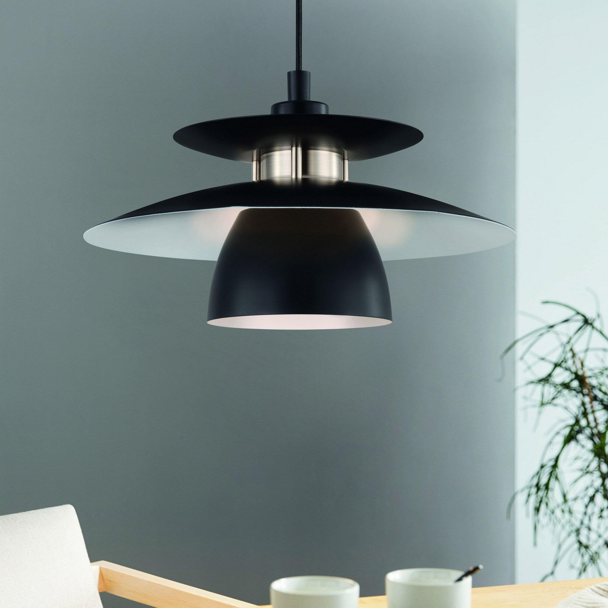 69,95 € Free Shipping | Hanging lamp Eglo Brenda Ø 32 cm. Steel. Black and nickel Color