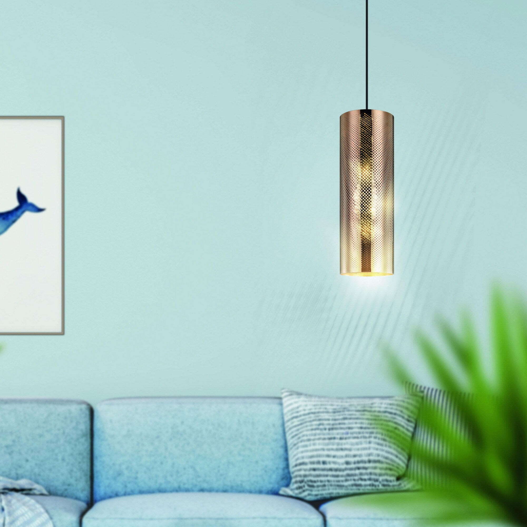 59,95 € Free Shipping | Hanging lamp Eglo Tabiago Ø 13 cm. Steel. Golden, black and pink gold Color