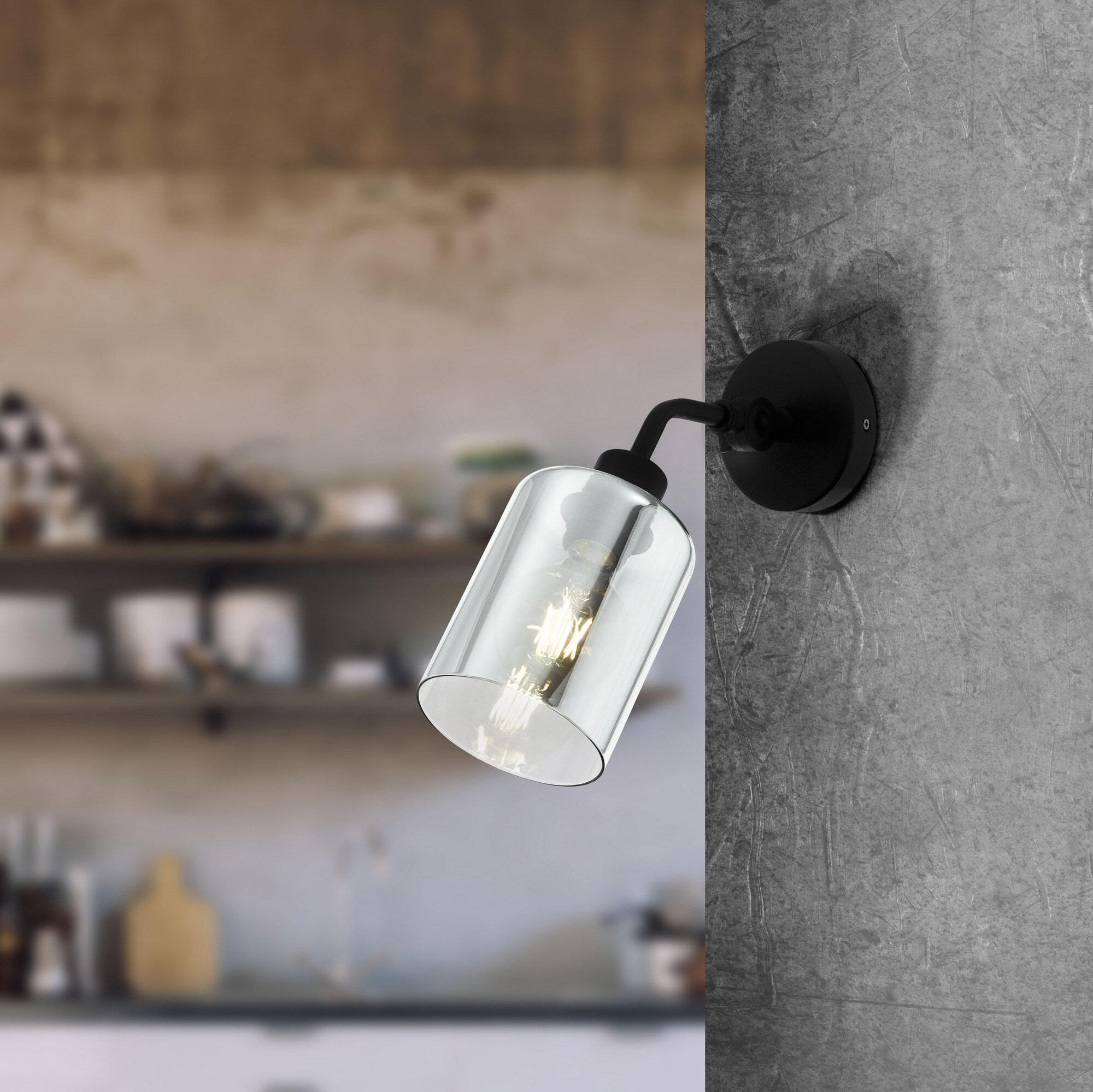 53,95 € Envio grátis | Luz de parede interna Eglo Forestburg 29×12 cm. Aço. Cor preto e preto transparente