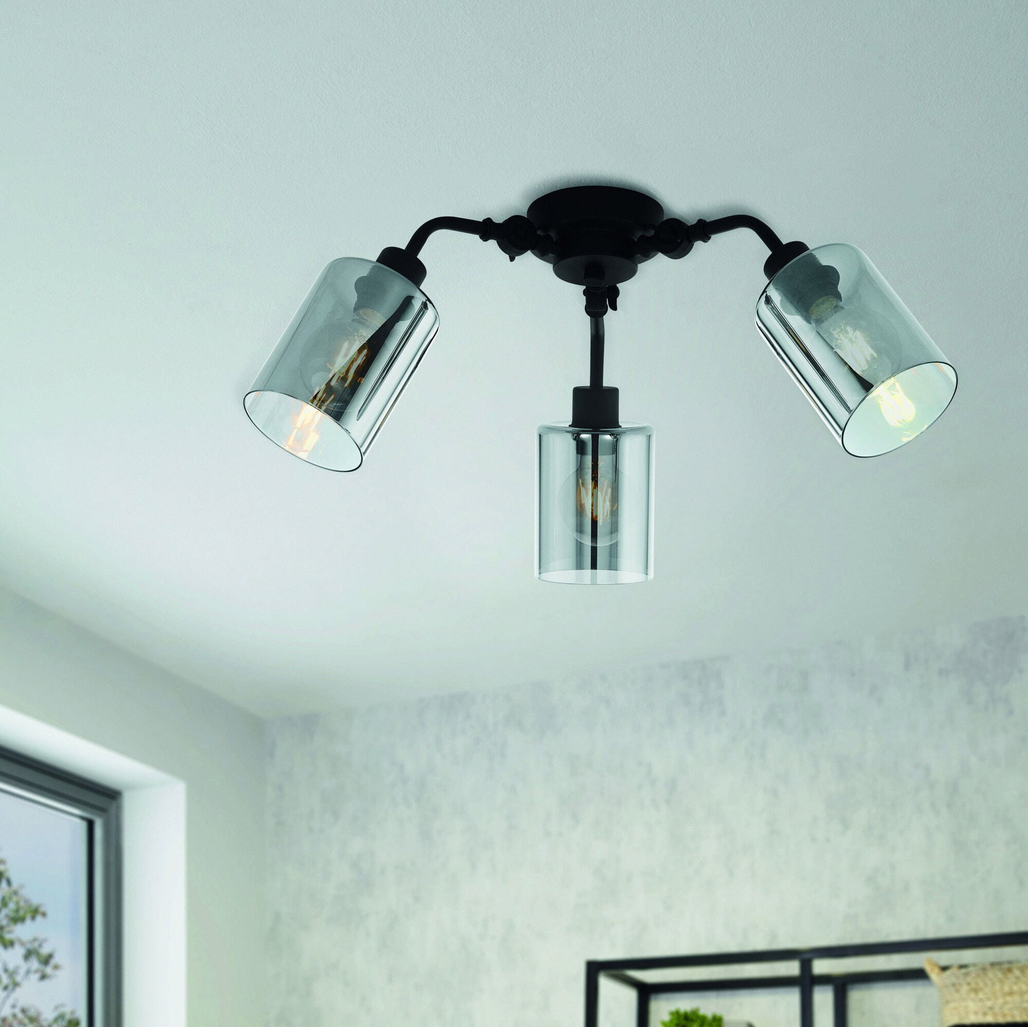 133,95 € Envío gratis | Foco para interior Eglo Forestburg Ø 67 cm. Lámpara de techo Acero. Color negro y negro transparente