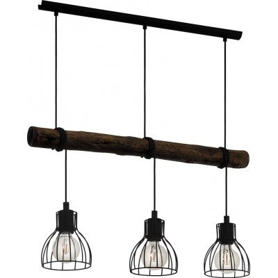 134,95 € Free Shipping | Hanging lamp Eglo Horningtops 110×76 cm. Steel and wood. Black and natural Color